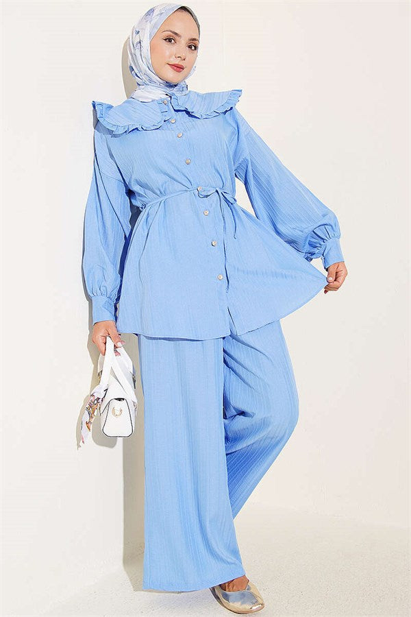 Baby Collar Two-Piece Set with Drawstring, Blue