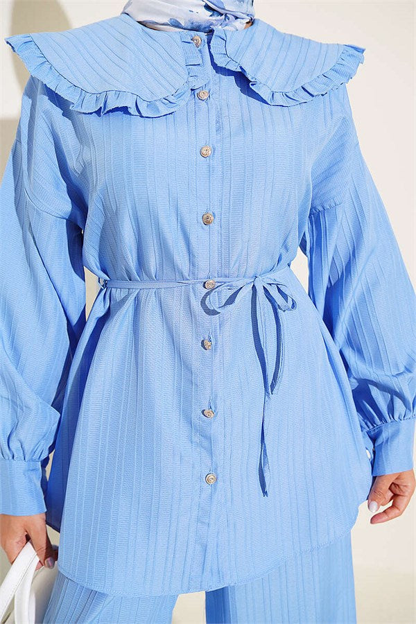 Baby Collar Two-Piece Set with Drawstring, Blue