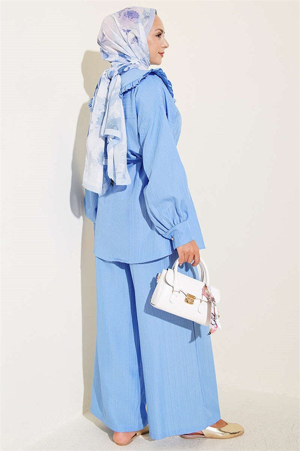 Baby Collar Two-Piece Set with Drawstring, Blue