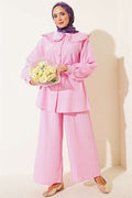 Baby Collar Two-Piece Set with Drawstring, Pink