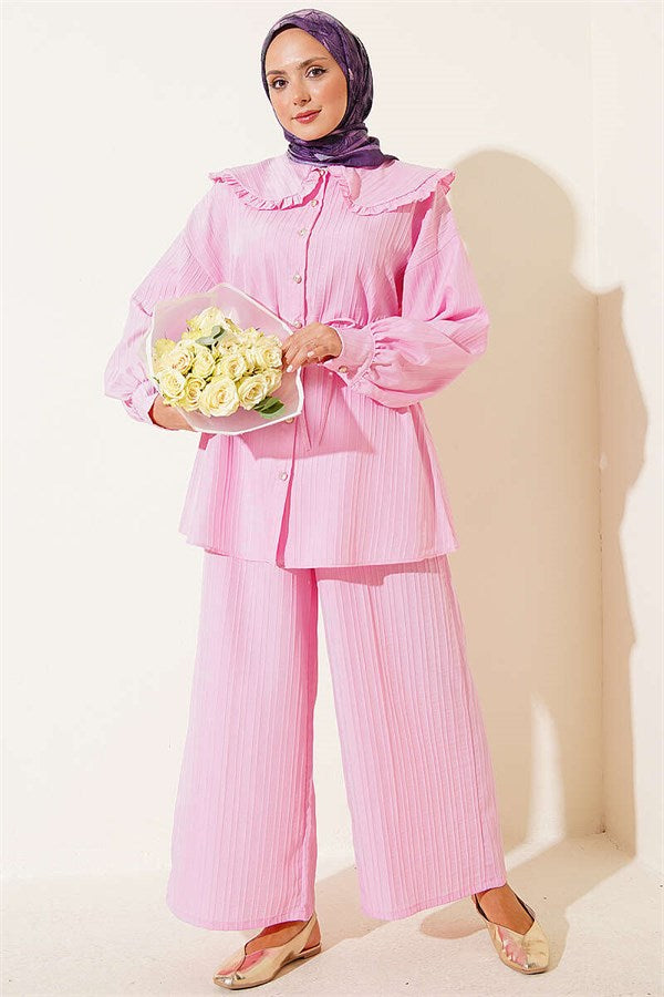 Baby Collar Two-Piece Set with Drawstring, Pink
