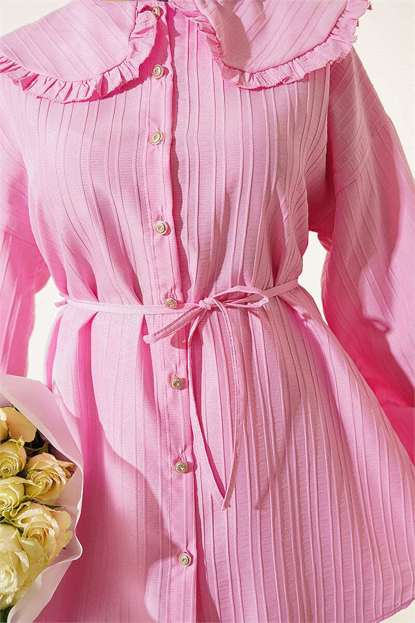 Baby Collar Two-Piece Set with Drawstring, Pink