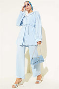Baby Collar Rope Belted 2 Piece Set Blue