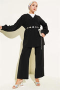 Baby Collar Rope Belted 2 Piece Set Black