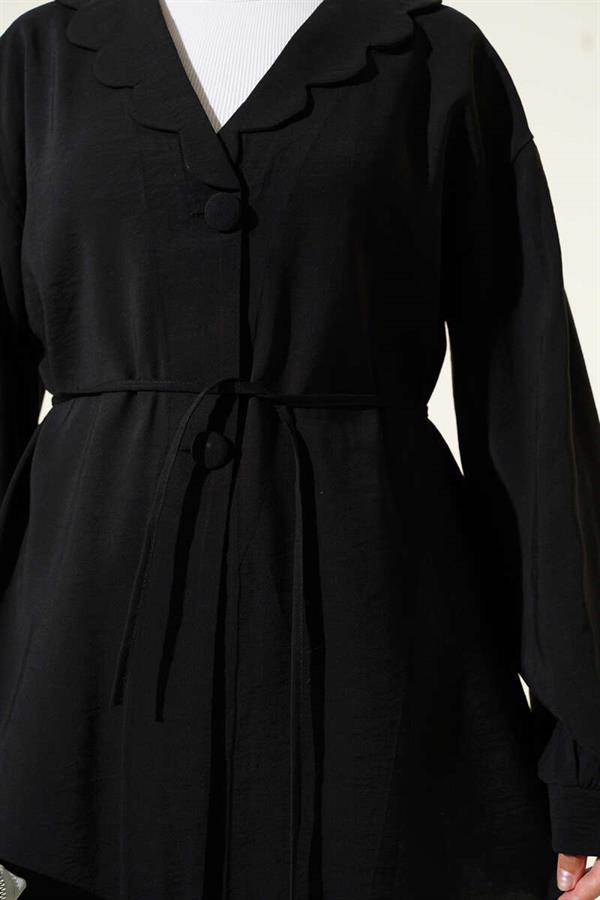 Baby Collar Rope Belted 2 Piece Set Black