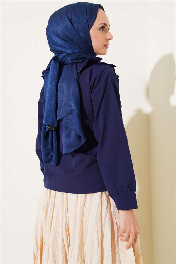 Baby Collar Shirt with Ribbon Detail, Navy Blue