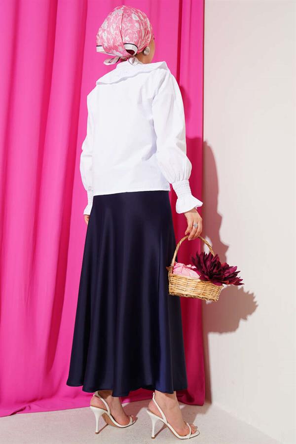 Baby Collar Embroidered Tie Blouse White