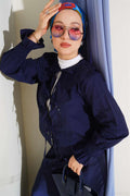 Baby Collar Embroidered Tie Blouse Navy Blue