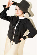 Baby Collar Embroidered Tie Blouse Black