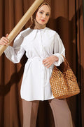 Baby Collar Embroidered Drawstring Shirt White