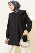 Peter Pan Collar Lace-Up Shirt, Black