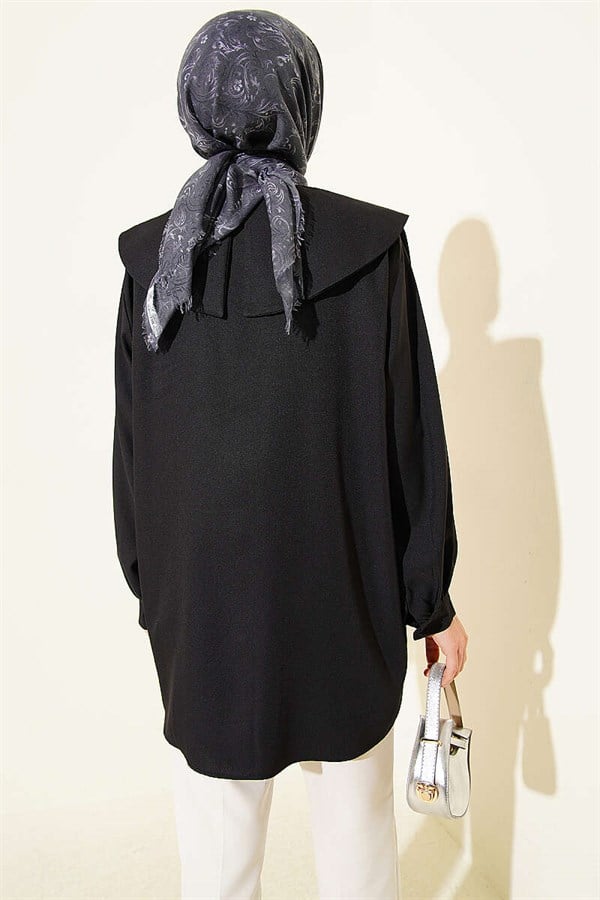 Peter Pan Collar Lace-Up Shirt, Black