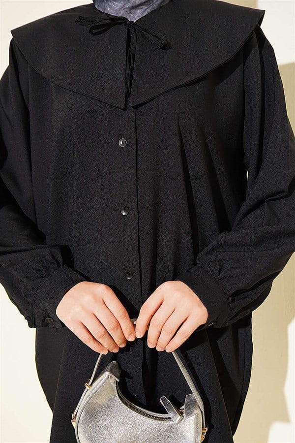 Peter Pan Collar Lace-Up Shirt, Black