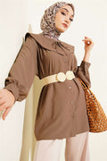 Peter Pan Collar Lace-Up Shirt, Mink