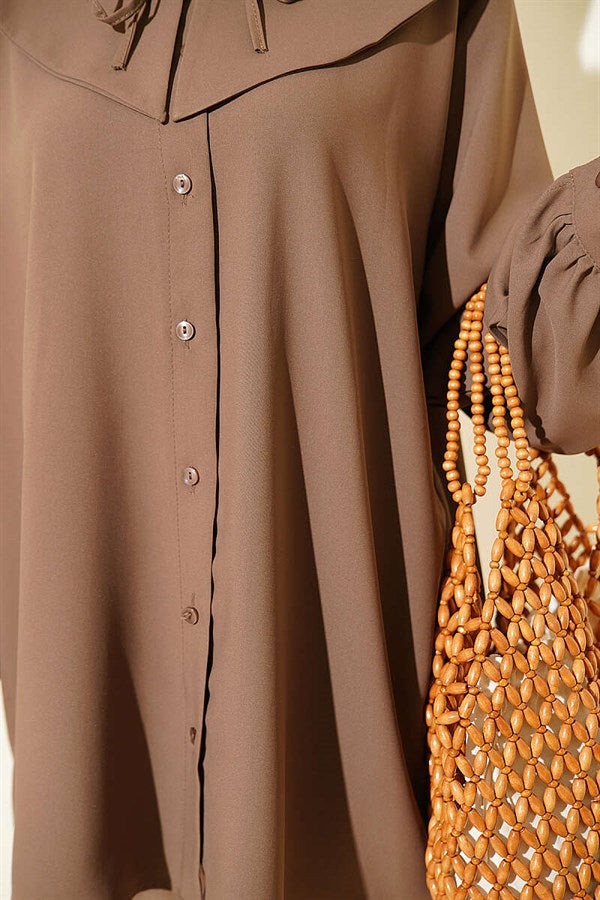 Peter Pan Collar Lace-Up Shirt, Mink