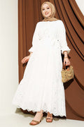 White Embroidered Dress with Waist Tie Detail