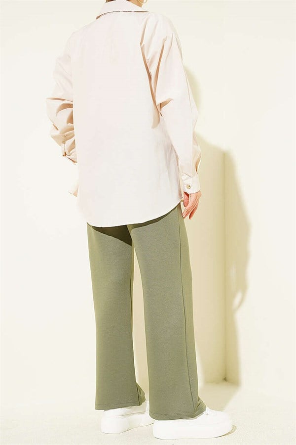 Khaki Trousers with Belt Drawstring