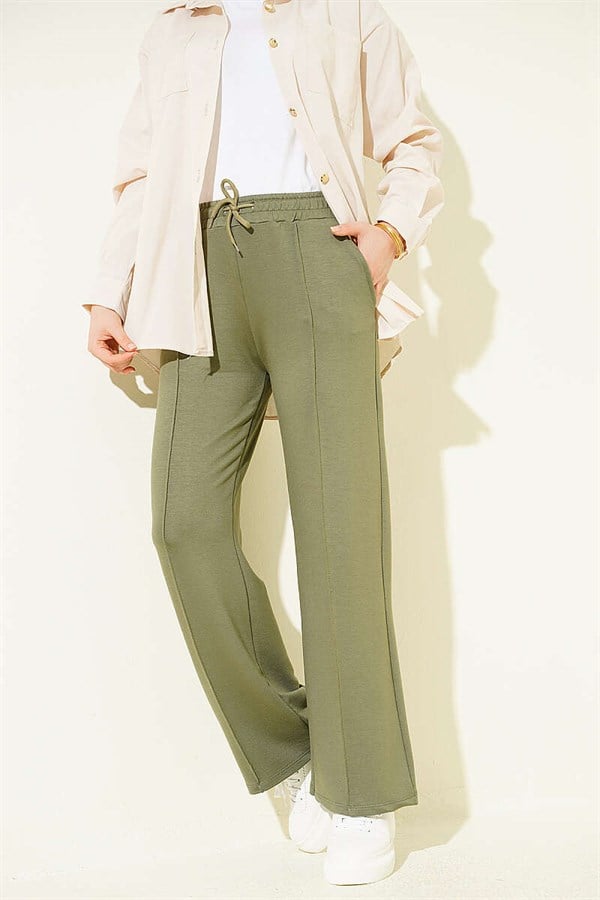 Khaki Trousers with Belt Drawstring