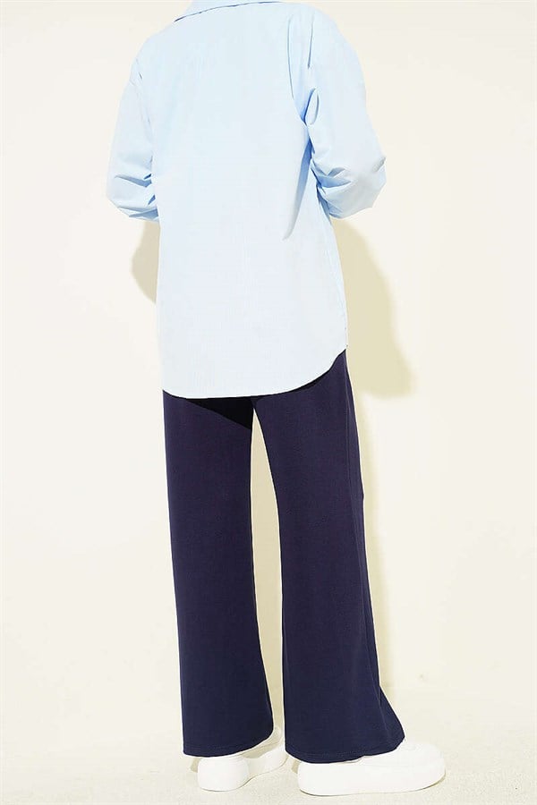 Navy Blue Trousers with Belt Drawstring