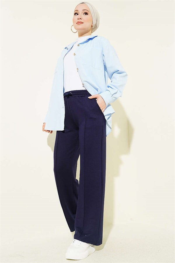 Navy Blue Trousers with Belt Drawstring