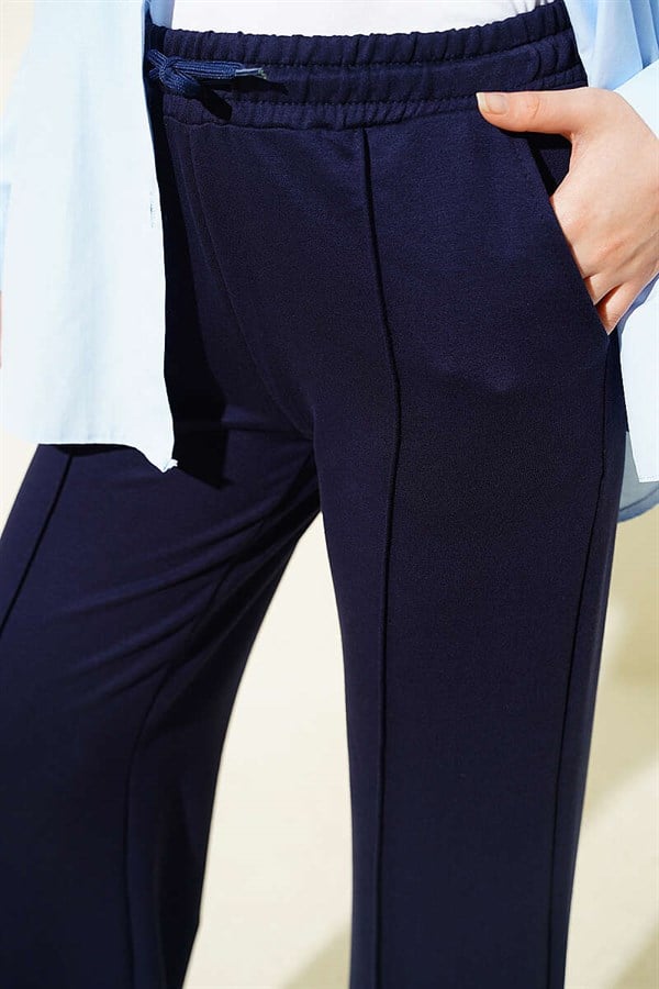 Navy Blue Trousers with Belt Drawstring