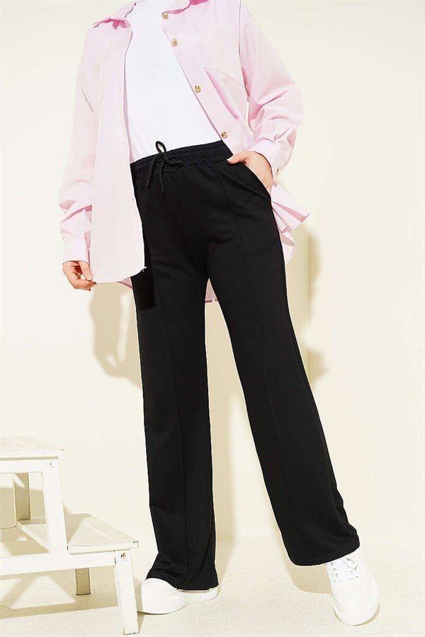 Black Trousers with Belt Drawstring
