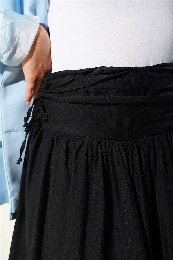 Black Skirt with Gathered Waist Detail