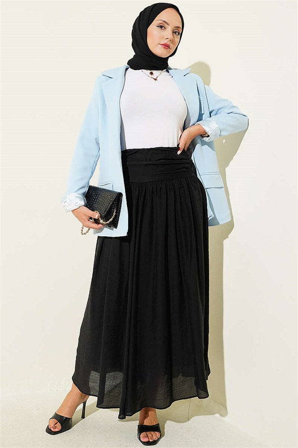 Black Skirt with Gathered Waist Detail