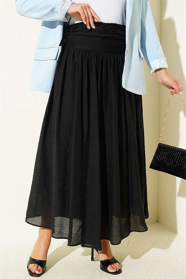 Black Skirt with Gathered Waist Detail
