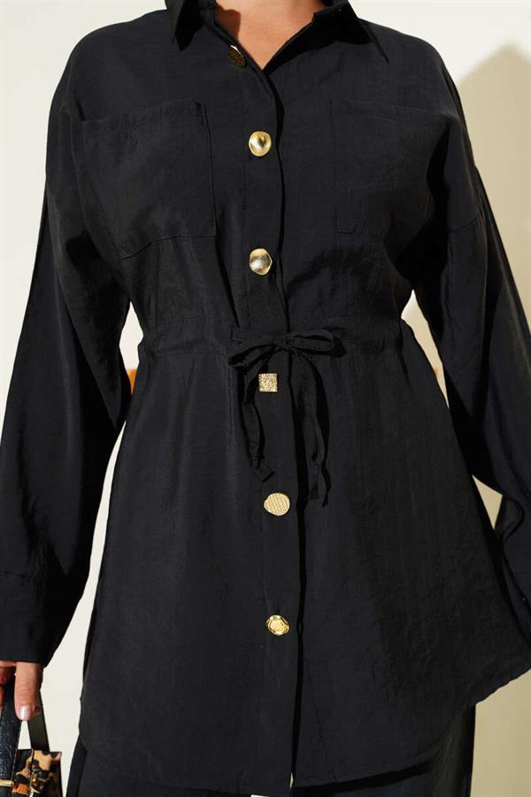Waist Drawstring Pocket 2 Piece Set Black