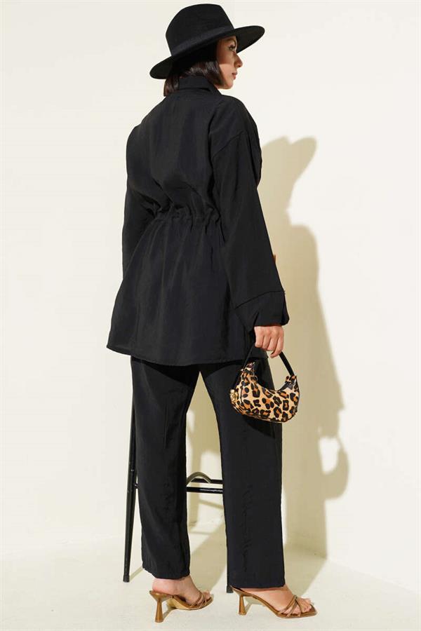 Waist Drawstring Pocket 2 Piece Set Black