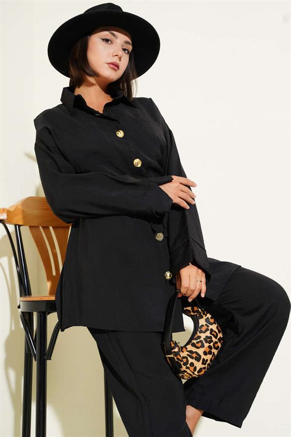 Waist Drawstring Pocket 2 Piece Set Black