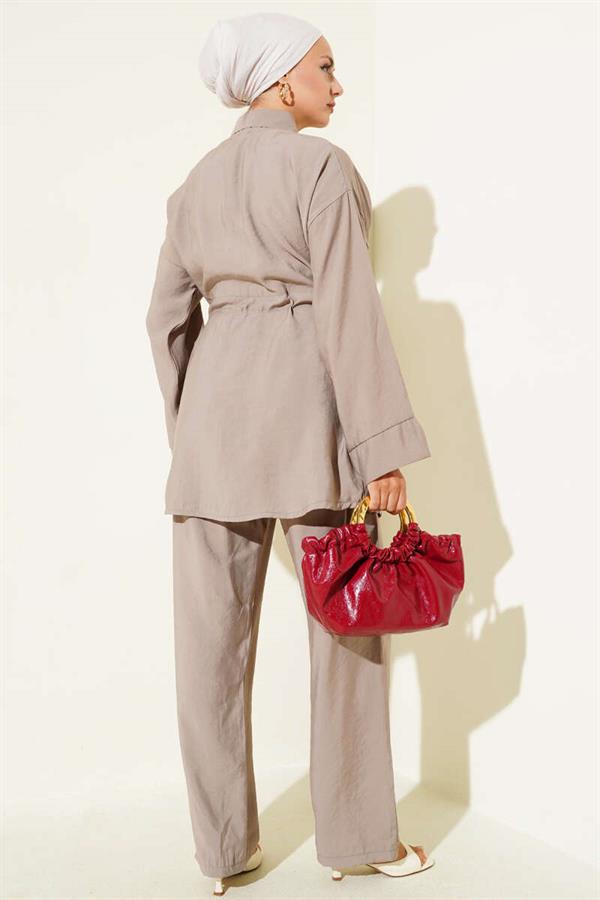 Waist Drawstring Pocket 2 Piece Set Mink