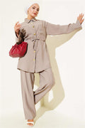 Waist Drawstring Pocket 2 Piece Set Mink