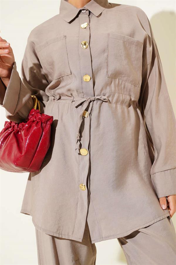 Waist Drawstring Pocket 2 Piece Set Mink