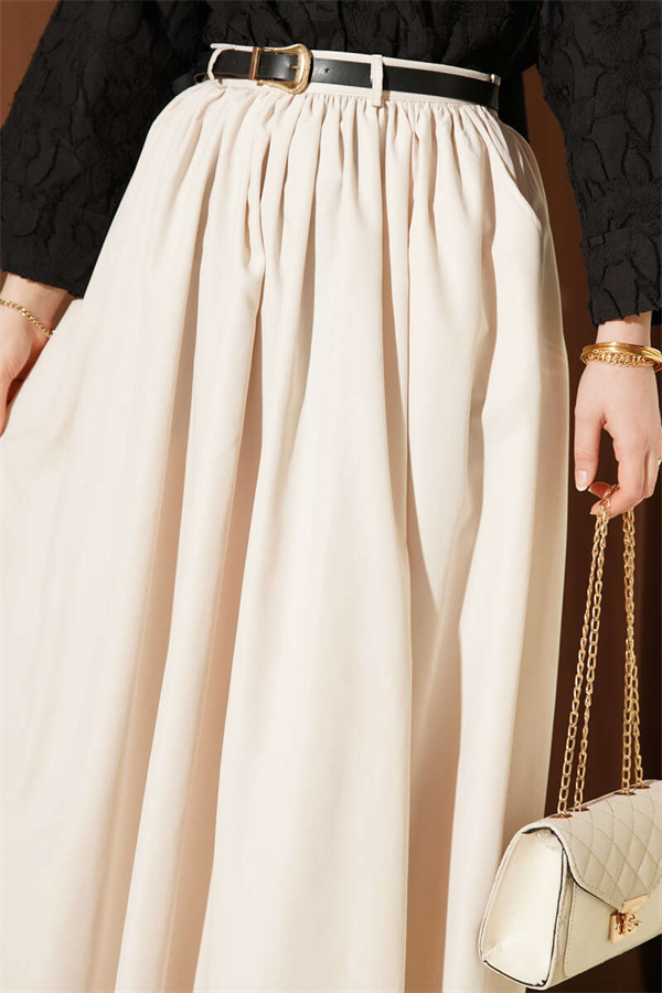 Belted Skirt with Pockets, Beige