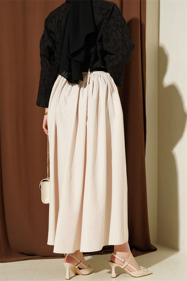 Belted Skirt with Pockets, Beige
