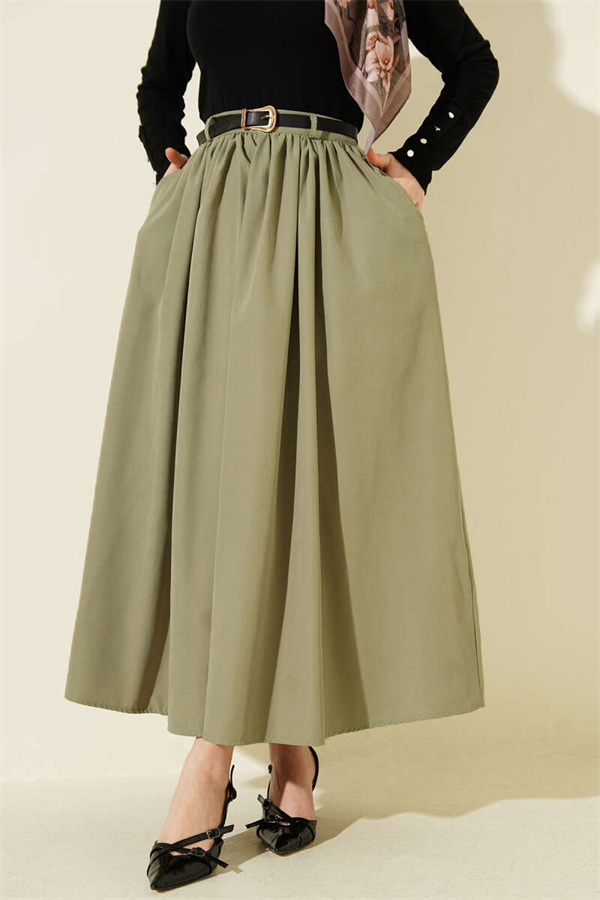 Belted Skirt with Pockets, Light Green