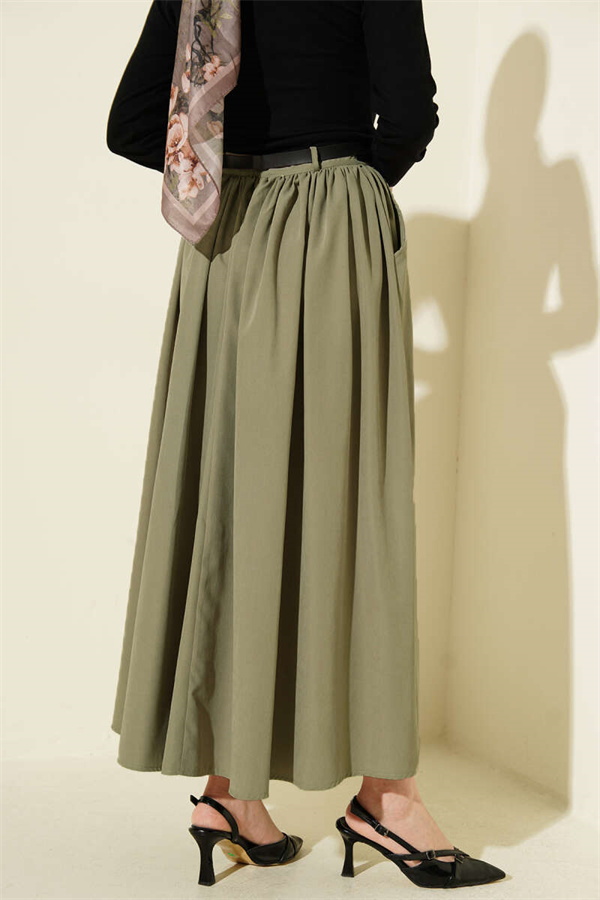 Belted Skirt with Pockets, Light Green