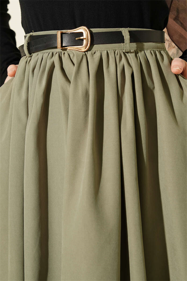 Belted Skirt with Pockets, Light Green