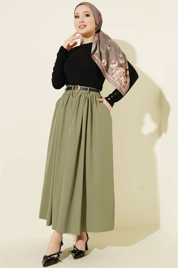 Belted Skirt with Pockets, Light Green