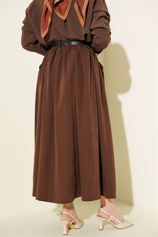 Belted Skirt with Pockets, Brown