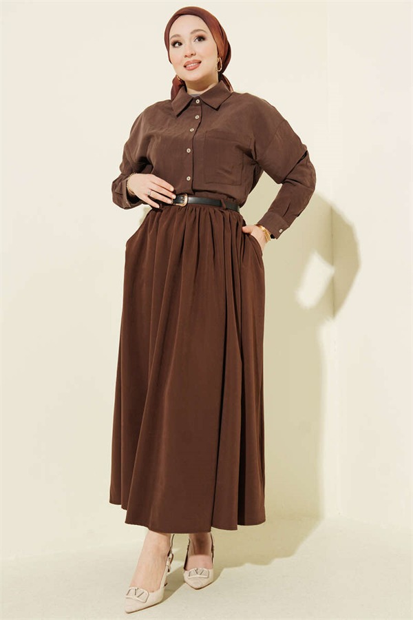Belted Skirt with Pockets, Brown