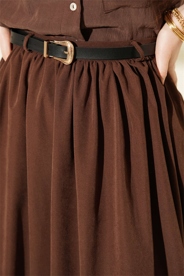 Belted Skirt with Pockets, Brown