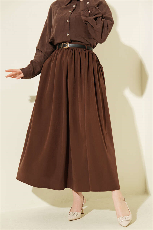 Belted Skirt with Pockets, Brown