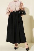 Black Skirt with Gathered Waist, Belt, and Pockets