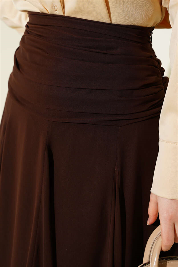 Gathered Waist Chiffon Skirt, Brown