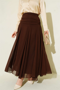 Gathered Waist Chiffon Skirt, Brown