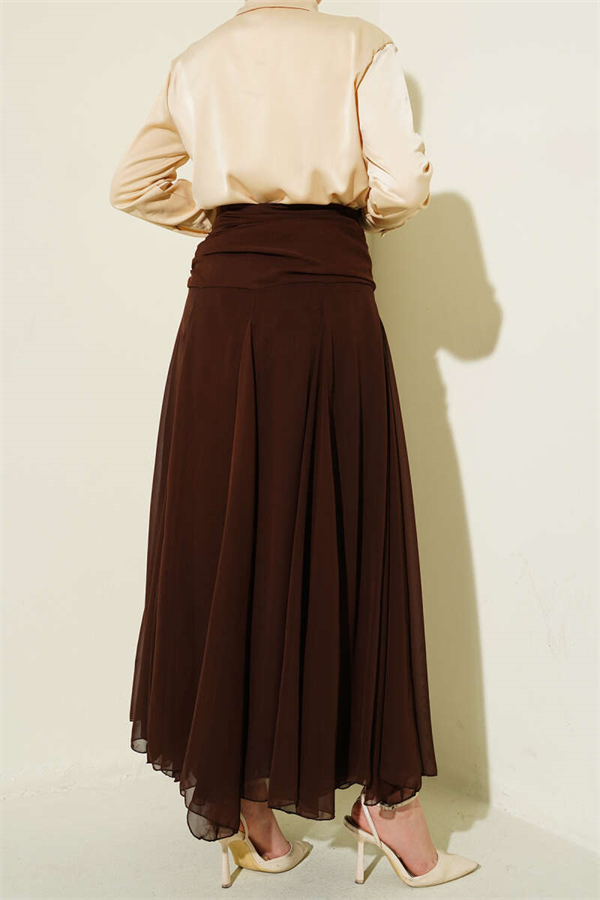 Gathered Waist Chiffon Skirt, Brown