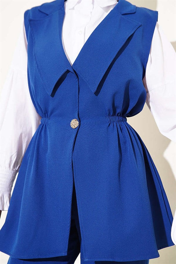 2 Piece Set with Waist Gathered Vest, Indigo